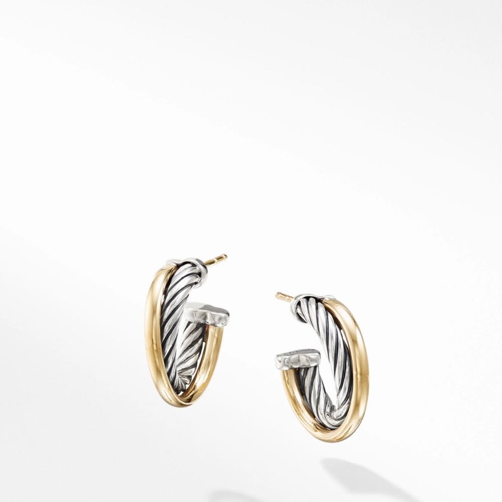 David Yurman Crossover Hoop Earrings in Sterling Silver with 18K Yellow Gold